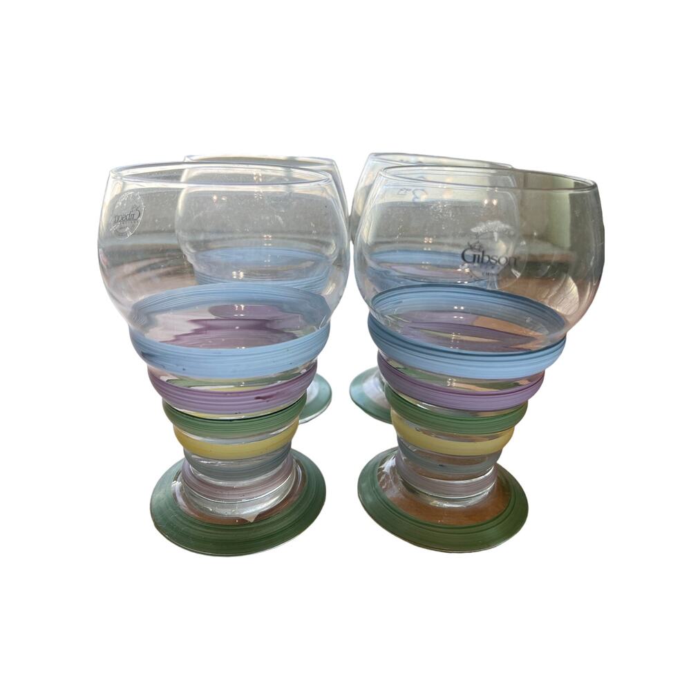 GIBSON Design Glassware CANDY STRIPE Footed Glass Tumbler